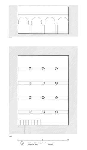 Planta y sección del aljibe de la Casa de las Veletas de Cáceres