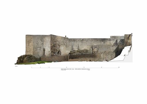 Alzado sur de la torre albarrana y barbacana del castillo de Tarifa con ortoimagen