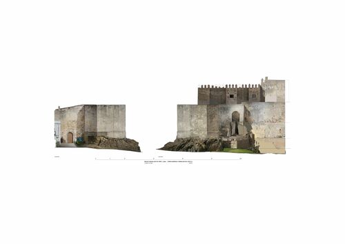 Alzados norte y oeste de la torre albarrana y barbacana del castillo de Tarifa con ortoimagenes
