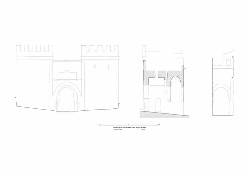 Alzados y sección de la puerta de Jerez del recinto amurallado de Tarifa