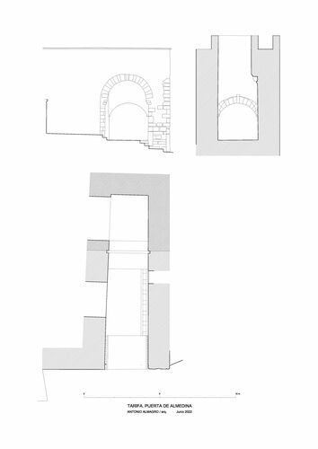 Planta, alzado y sección de la puerta de Almedina de Tarifa