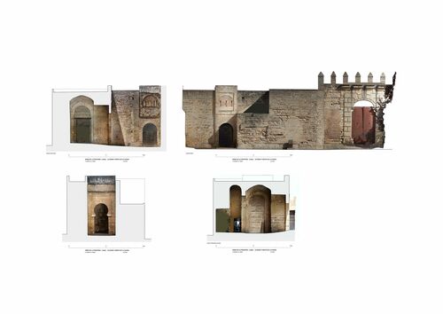 Alzados y secciones de la puerta de la ciudad del alcázar de Jerez con ortoimágenes