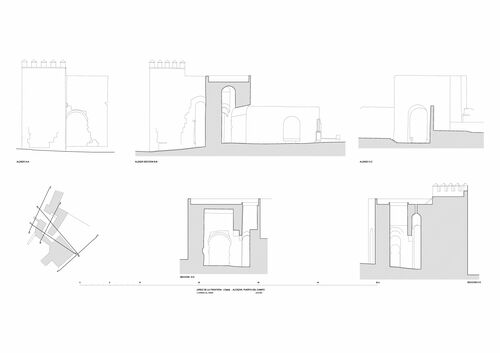 Alzados y secciones de la puerta del campo del alcázar de Jerez