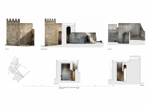 Alzados y secciones de la puerta del Campo del alcázar de Jerez