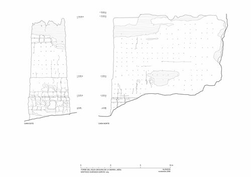 Alzados este y norte de la torre del Agua de Segura de la Sierra
