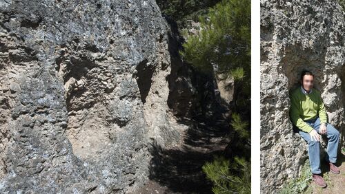 Nichos con forma de asiento tallados en la roca en el recinto de Góntar en Segura de la Sierra