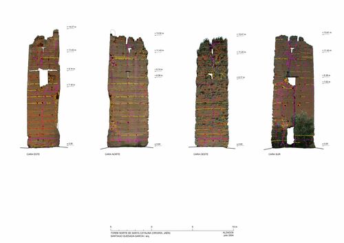 Alzados exteriores de la torre norte de Santa Catalina con ortoimágenes