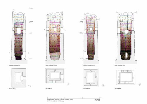 Secciones y plantas de la torre norte de Santa Catalina 