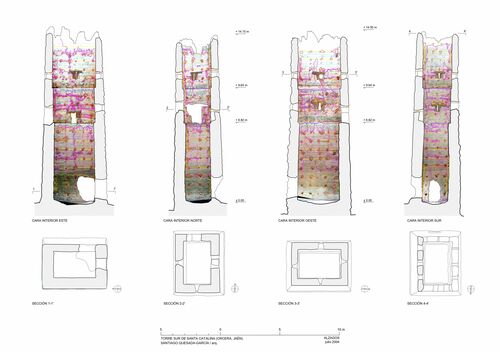 Secciones y plantas de la torre sur de Santa Catalina con ortoimágenes