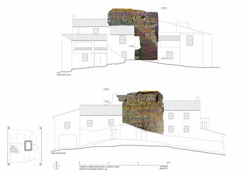 Alzados este y oeste de la torre de Altamira con ortoimágenes