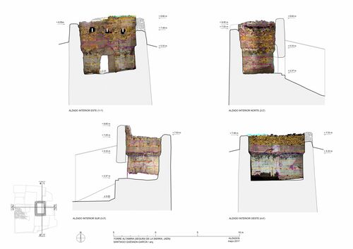 Secciones y alzados interiores de la torre de Altamira