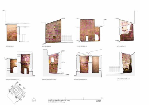 Alzados y secciones de la torre de El Castillo con ortoimágenes