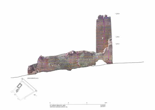 Alzado noreste de la torre y recinto de El Cardete con ortoimagen