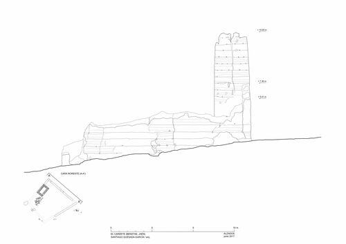 Alzado noreste de la torre y recinto de El Cardete