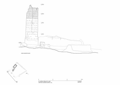 Alzado suroeste de la torre y recinto de El Cardete