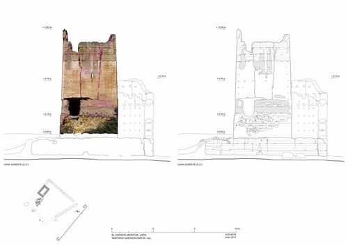 Alzado sureste de la torre y recinto de El Cardete