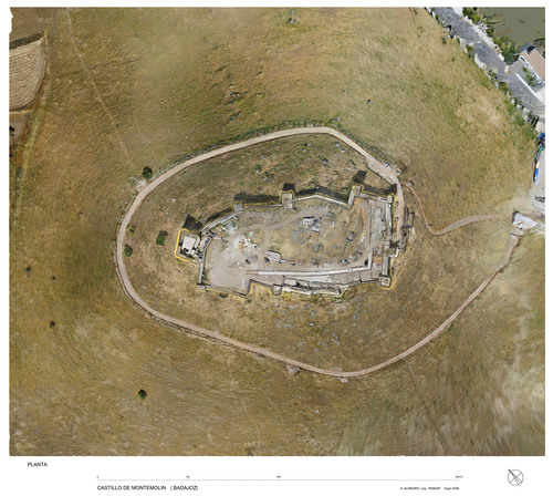 Planta topográfica con ortoimagen del castillo de Montemolín