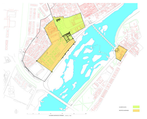 Planta del área de la alcazaba de Córdoba y del recinto de la cabecera del puente