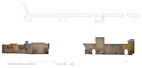 Planta y alzado del frente suroeste de la muralla de la alcazaba de Córdoba