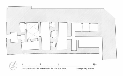 Planta del hammam inmediato al palacio almohade del Alcázar de Córdoba