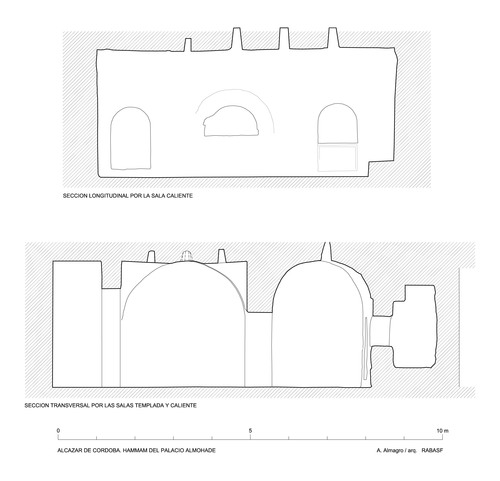 Secciones del hammam inmediato al palacio almohade del Alcázar de Córdoba
