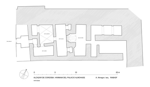 Planta hipotética del hammam inmediato al palacio almohade del Alcázar de Córdoba