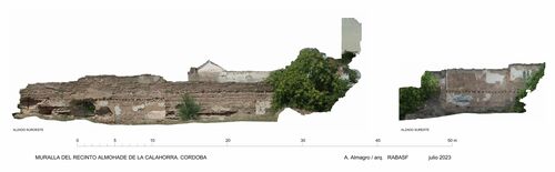 Alzados de las partes visibles del ángulo sur del recinto almohade de la Calahorra del puente de Córdoba