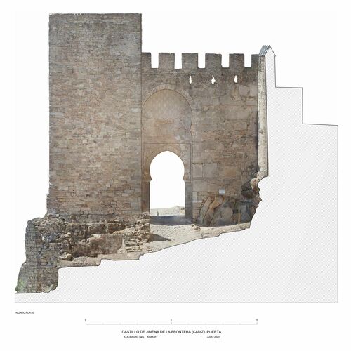 Alzado exterior de la puerta del castillo de Jimena de la Frontera con ortoimagen