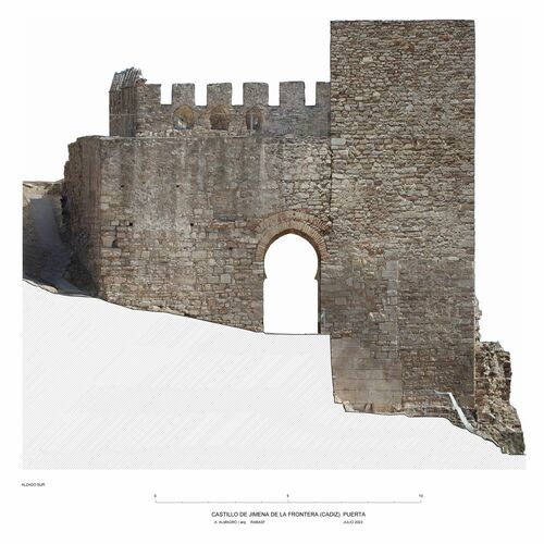 Alzado interior de la puerta del castillo de Jimena de la Frontera con ortoimagen