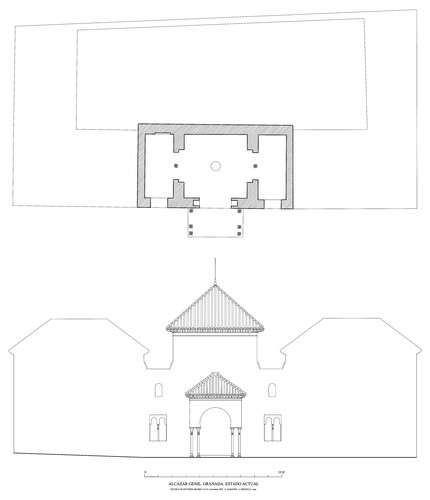 Planta y alzado actuales del pabellón-qubba del Alcázar Genil de Granada