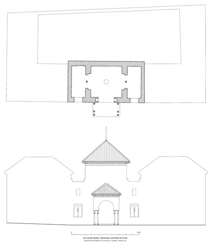 Planta y alzado actuales del pabellón-qubba del Alcázar Genil de Granada