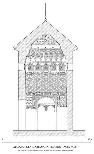 Sección longitudinal del pabellón-qubba del Alcázar Genil de Granada