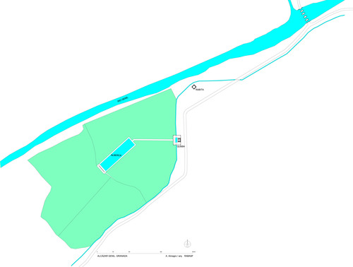 Planta hipotética de la almunia del Alcázar Genil de Granada en la margen izquierda del río Genil