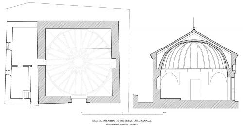 Planta y sección longitudinal de la ermita de San Sebastián