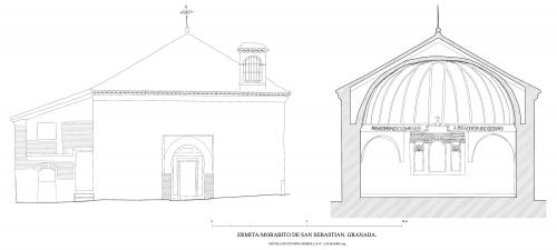 Alzado y sección transversal de la ermita de San Sebastián