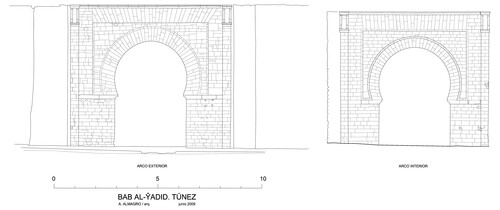 Alzados de los arcos exterior e interior de la Bab al-Ŷadid