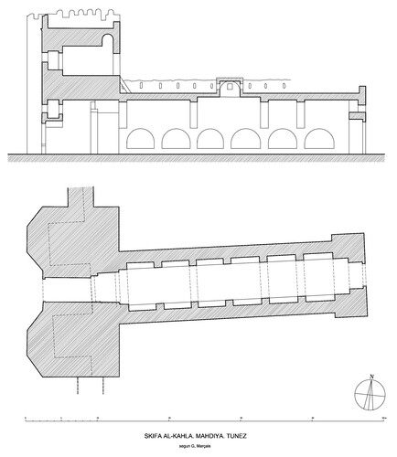 Planta y sección de la puerta de Mahdiya