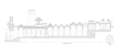 Sección longitudinal por la nave axial de la mezquita de los Andalusíes de Fez
