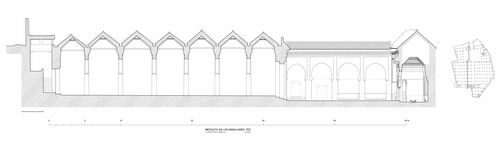 Sección longitudinal por el lado oeste de la sala de oración de la mezquita de los Andalusíes de Fez