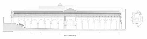 Sección transversal por la nave central de la sala de oración de la mezquita de los Andalusíes de Fez