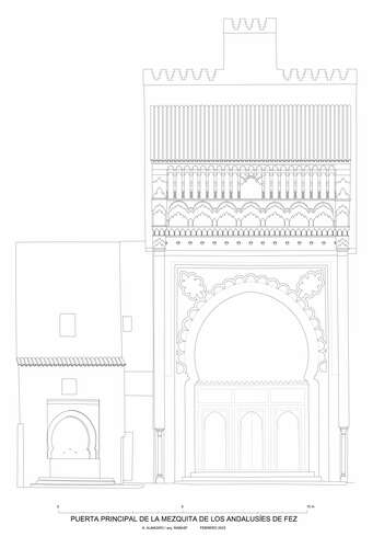 Alzado de la puerta principal de la mezquita de los Andalusíes de Fez