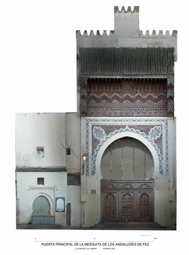 Alzado de la puerta principal de la mezquita de los Andalusíes de Fez en ortoimagen