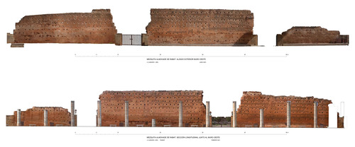 Alzados exterior e interior de los restos del muro oeste de la mezquita almohade de Rabat