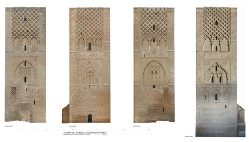 Alzados del alminar de la mezquita almohade de Rabat con ortoimágenes en 2023