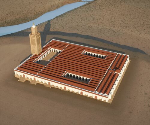 Reconstrucción virtual de la mezquita almohade de Rabat vista desde el suroeste