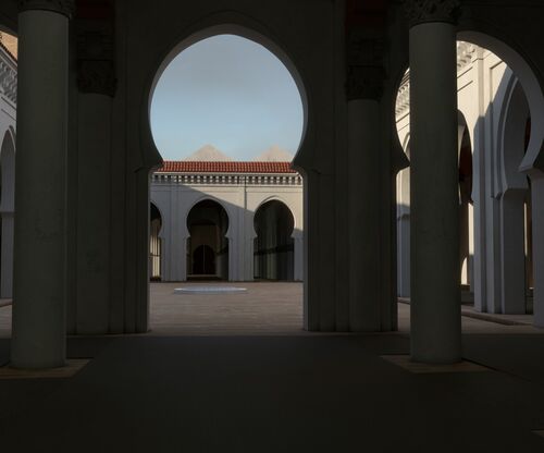  Vista virtual de uno de los patios menores de la mezquita almohade de Rabat