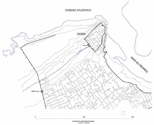 Planta del trazado hipotético del acueducto de la qasba de Rabat