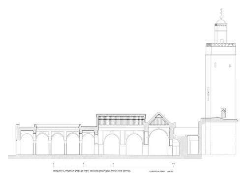 Sección longitudinal de la mezquita de la qasba de Rabat