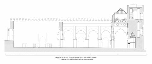 Sección longitudinal por la nave central de la mezquita de Tinmal