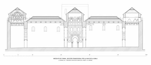 Sección transversal por la nave de la qibla de la mezquita de Tinmal